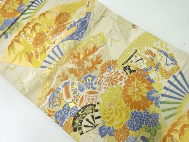 JAPANESE KIMONO / ANTIQUE MARU OBI / WOVEN FLOWER & BIRD